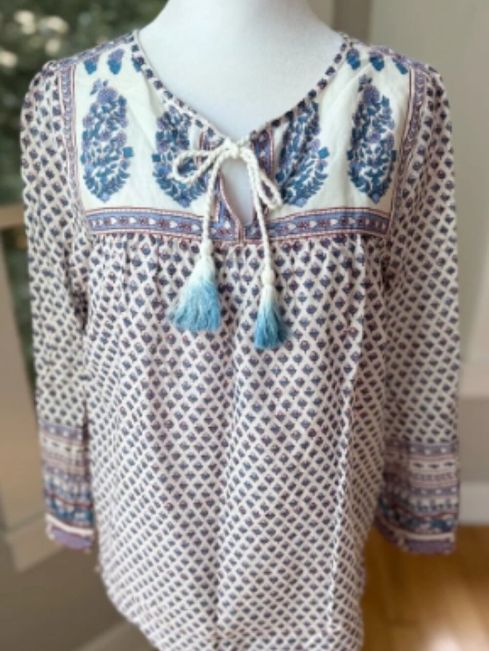 J. Crew White Blue Burgundy Block Floral Print